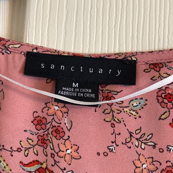 Sanctuary Faux Wrap Pink Floral Spring Summer Top, M - Picture 2 of 11